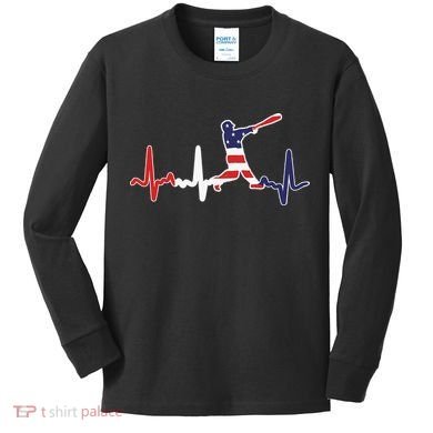 Home Run Baseball Flag Baseball Heartbeat Kids Long Sleeve Shirt