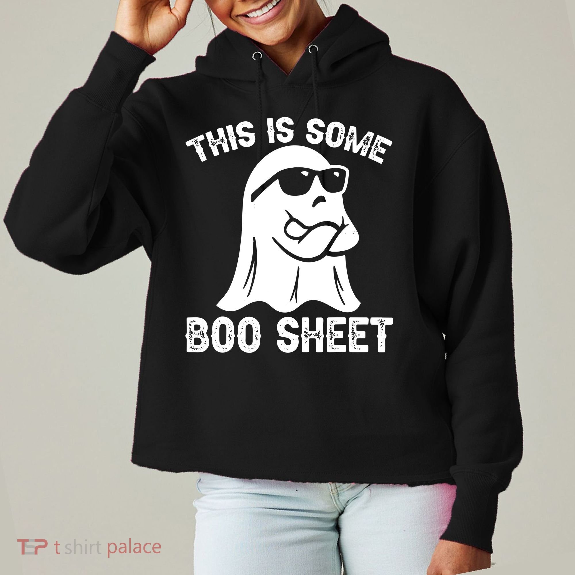Halloween Retro Boo Ghost This Is Some Boo Sheet Ladies Heavyweight Boxy Pullover Hoodie