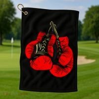 Hanging Red Boxing Gloves Graphic Cute Gift Golf Towel thumb 1