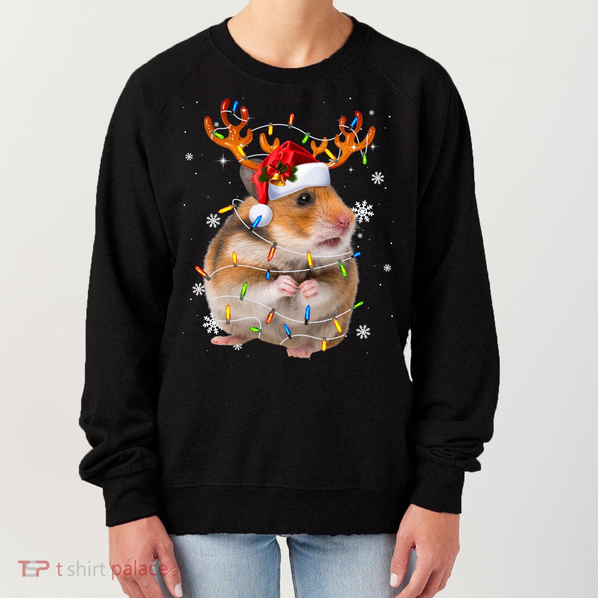 Hamster Reindeer Christmas Lights Funny Hamster Xmas Gift Women's Sweatshirt