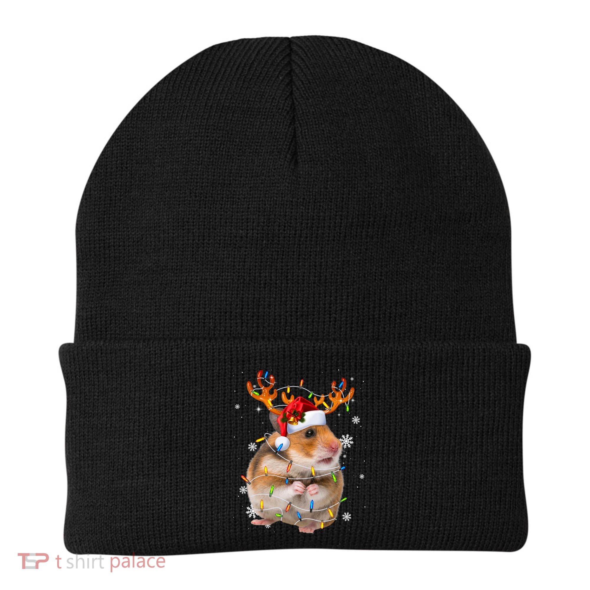 Hamster Reindeer Christmas Lights Funny Hamster Xmas Gift Beanie