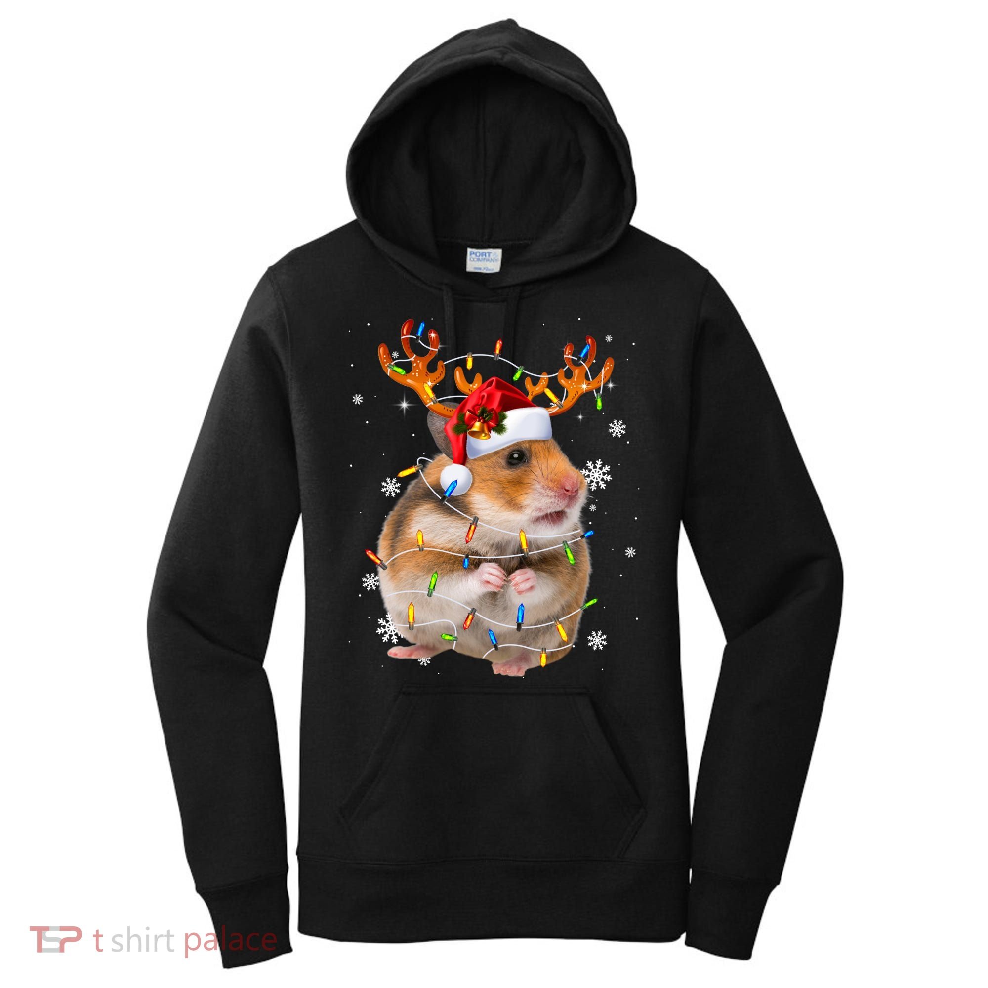 Hamster Reindeer Christmas Lights Funny Hamster Xmas Gift Women's Hoodie