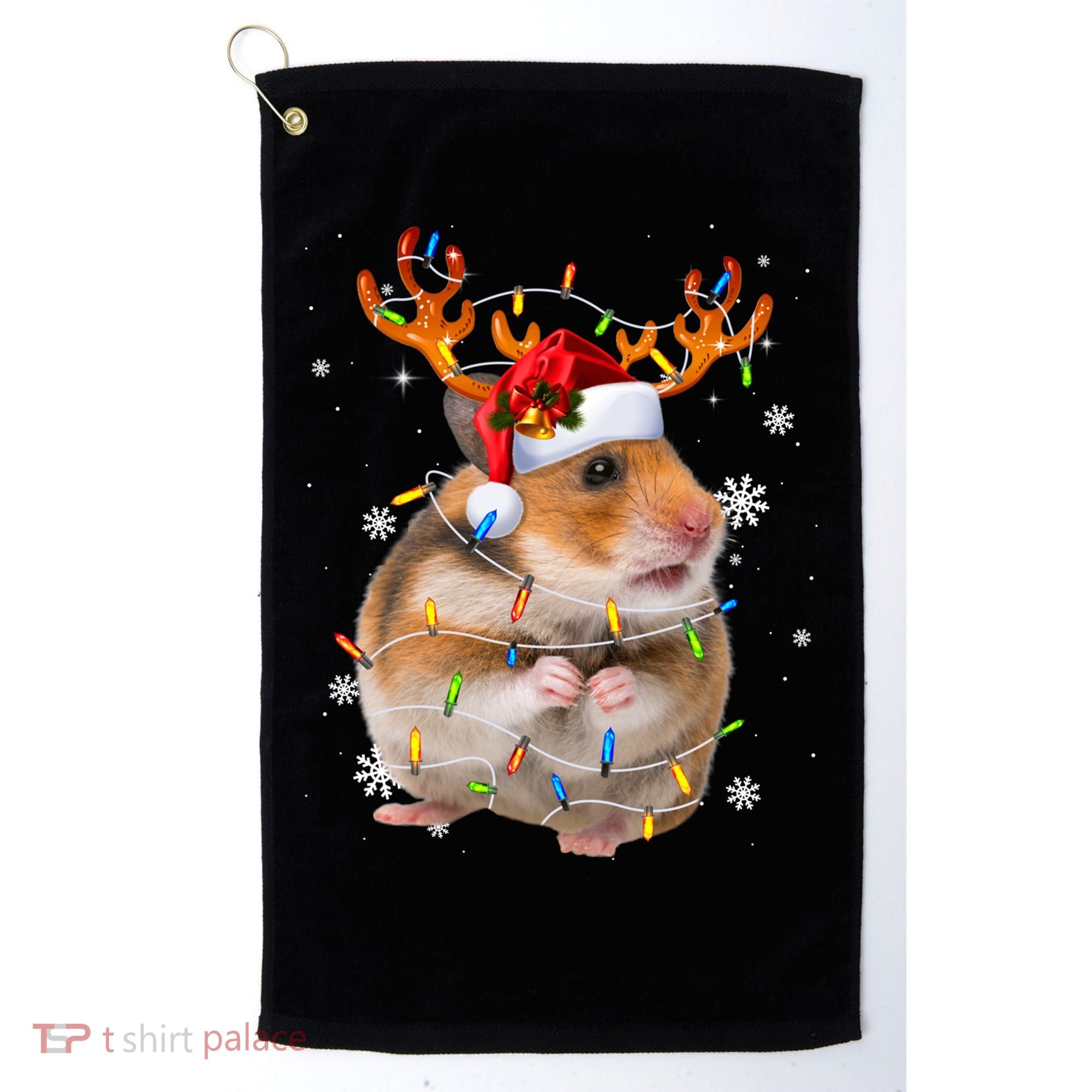 Hamster Reindeer Christmas Lights Funny Hamster Xmas Gift Golf Towel