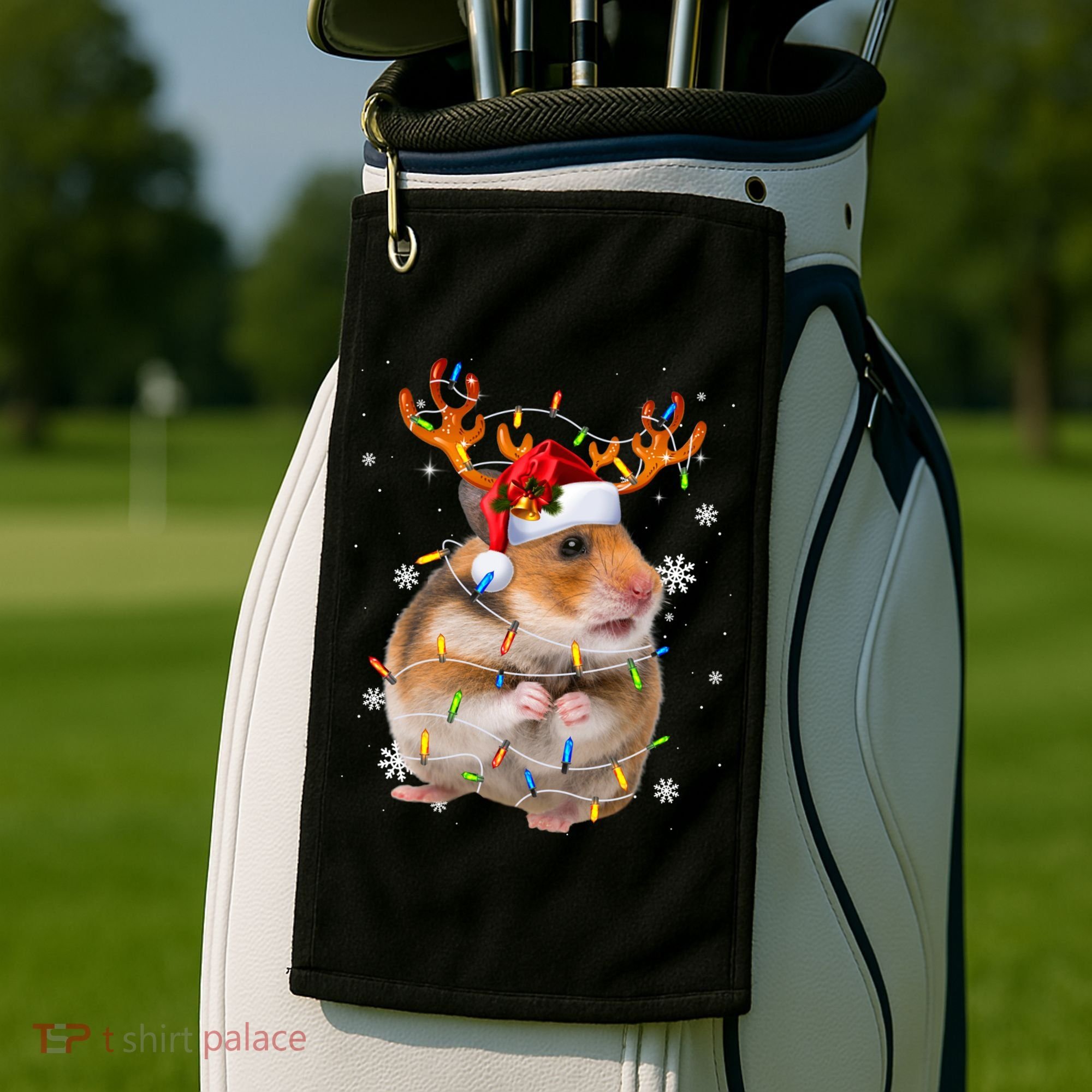 Hamster Reindeer Christmas Lights Funny Hamster Xmas Gift Golf Towel