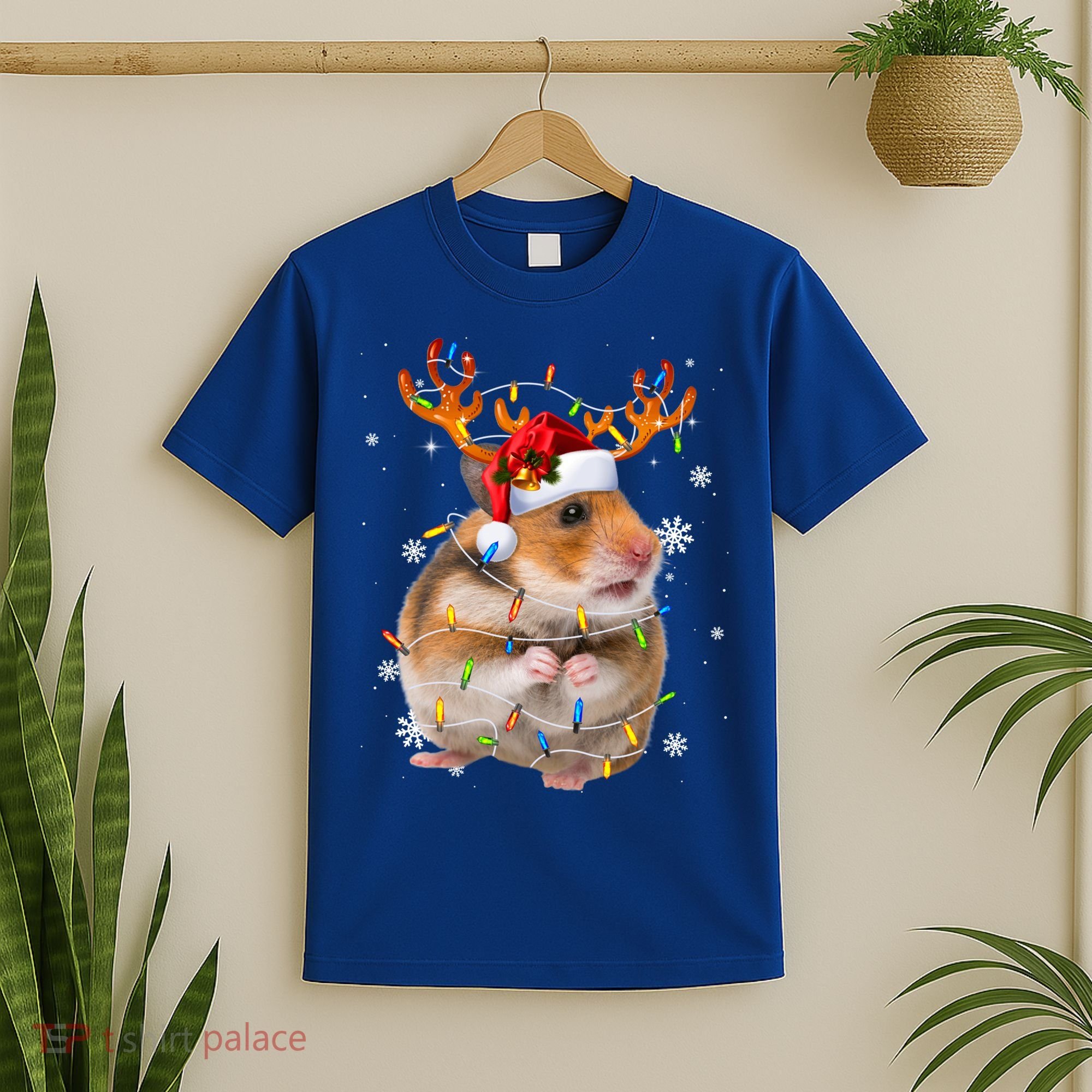 Hamster Reindeer Christmas Lights Funny Hamster Xmas Gift T-Shirt