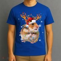 Hamster Reindeer Christmas Lights Funny Hamster Xmas Gift T-Shirt thumb 3
