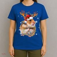 Hamster Reindeer Christmas Lights Funny Hamster Xmas Gift T-Shirt thumb 4