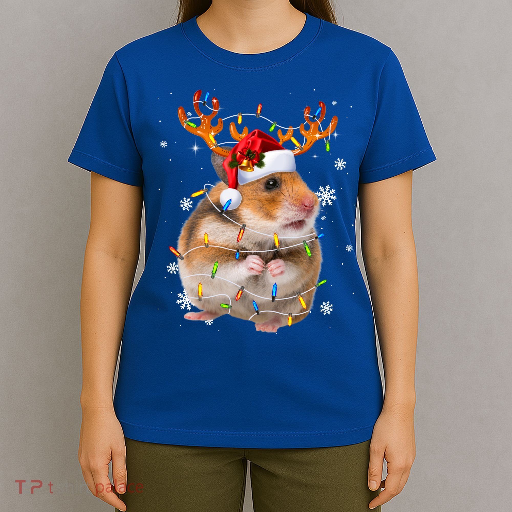 Hamster Reindeer Christmas Lights Funny Hamster Xmas Gift T-Shirt