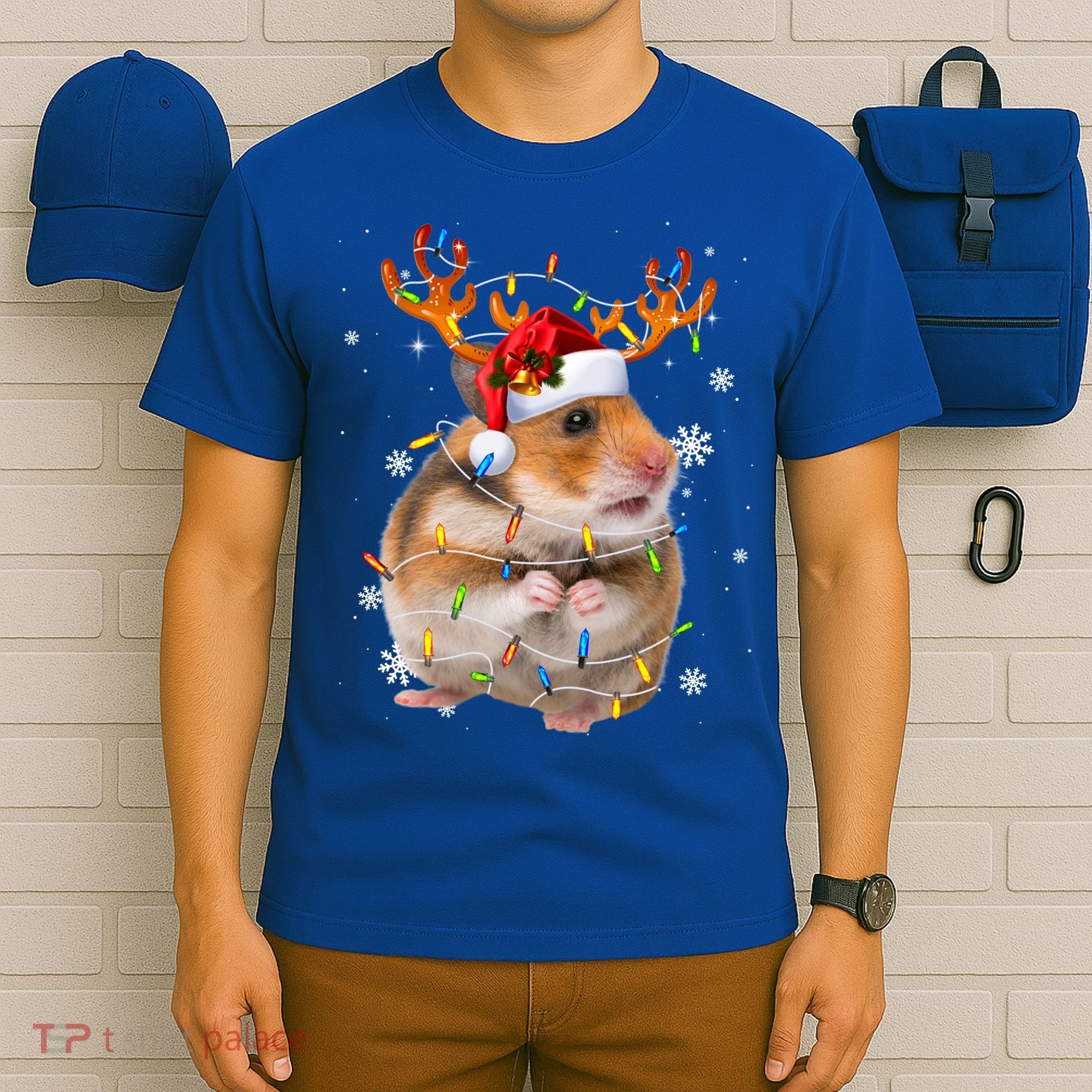 Hamster Reindeer Christmas Lights Funny Hamster Xmas Gift T-Shirt