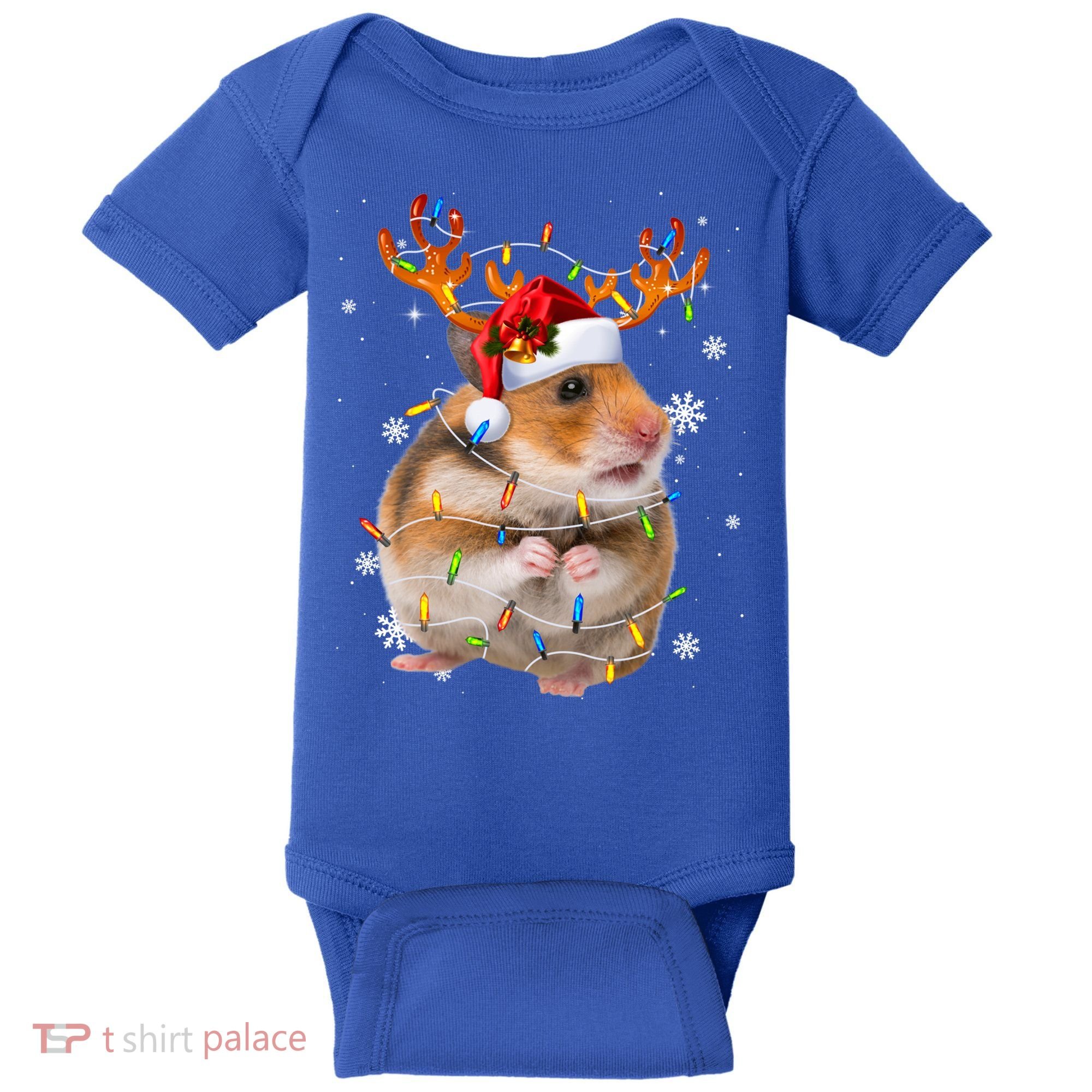 Hamster Reindeer Christmas Lights Funny Hamster Xmas Gift Baby Bodysuit
