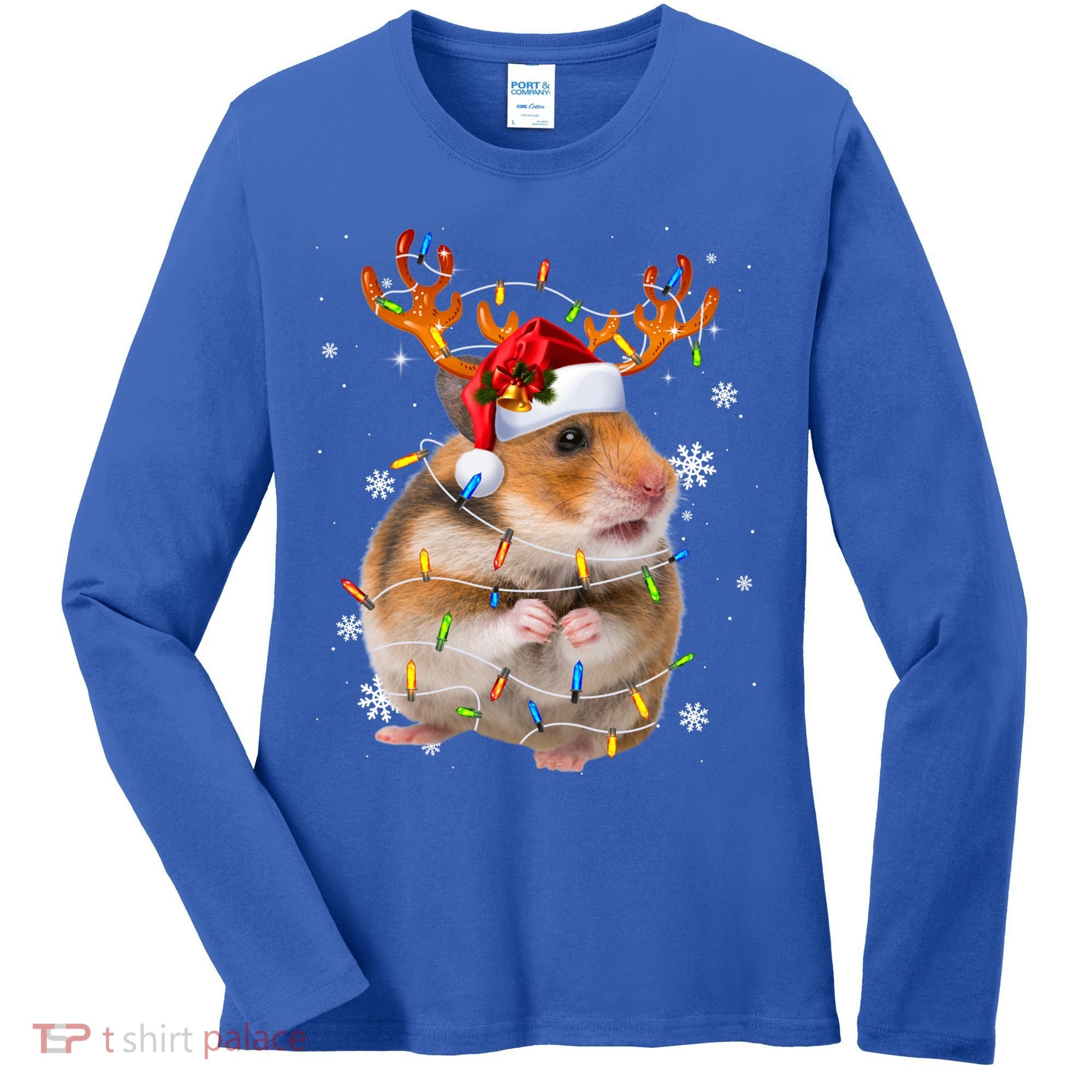Hamster Reindeer Christmas Lights Funny Hamster Xmas Gift Women's Long Sleeve Shirt