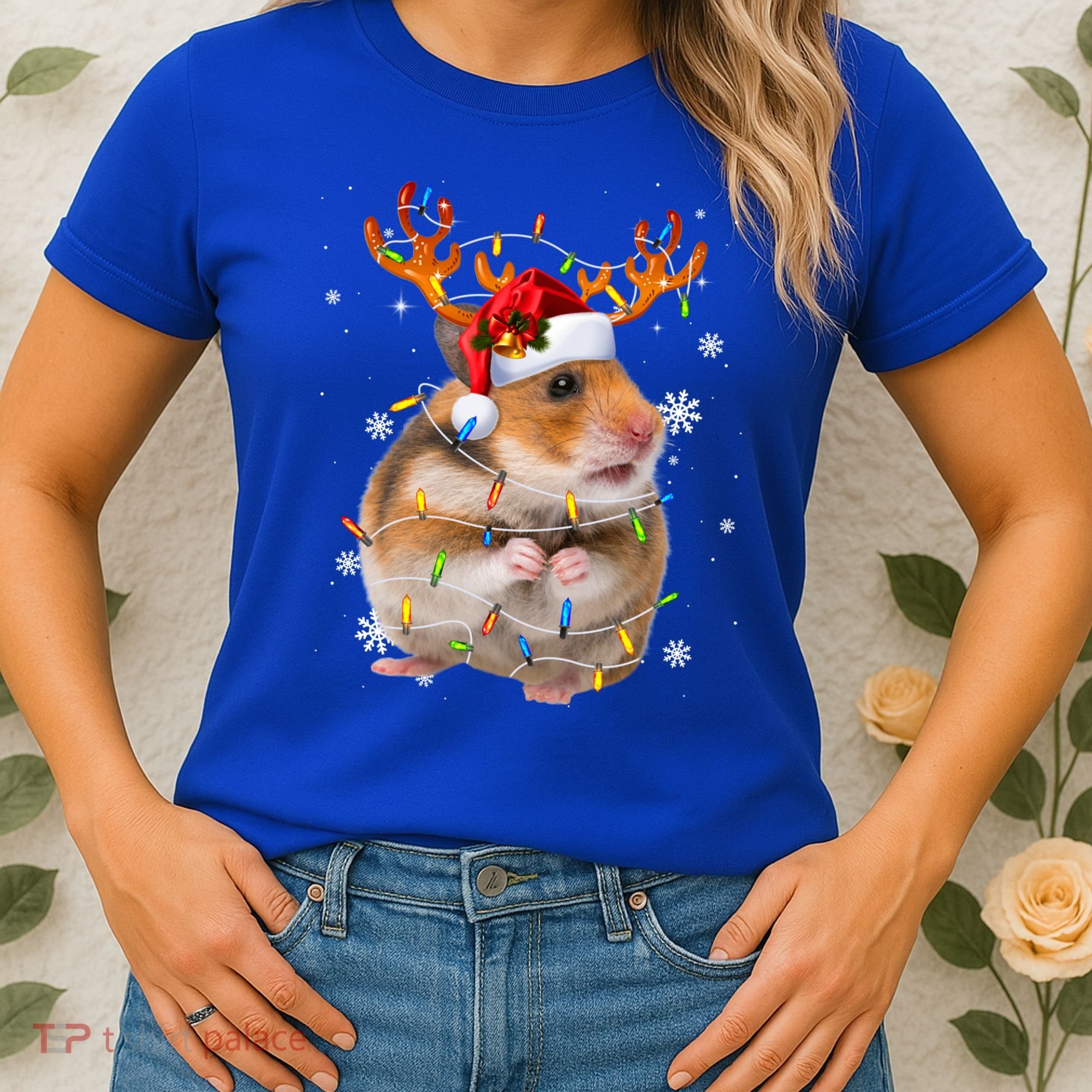 Hamster Reindeer Christmas Lights Funny Hamster Xmas Gift Women's T-Shirt