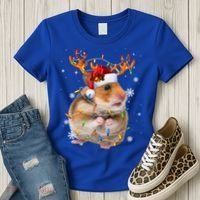 Hamster Reindeer Christmas Lights Funny Hamster Xmas Gift Women's T-Shirt thumb 3