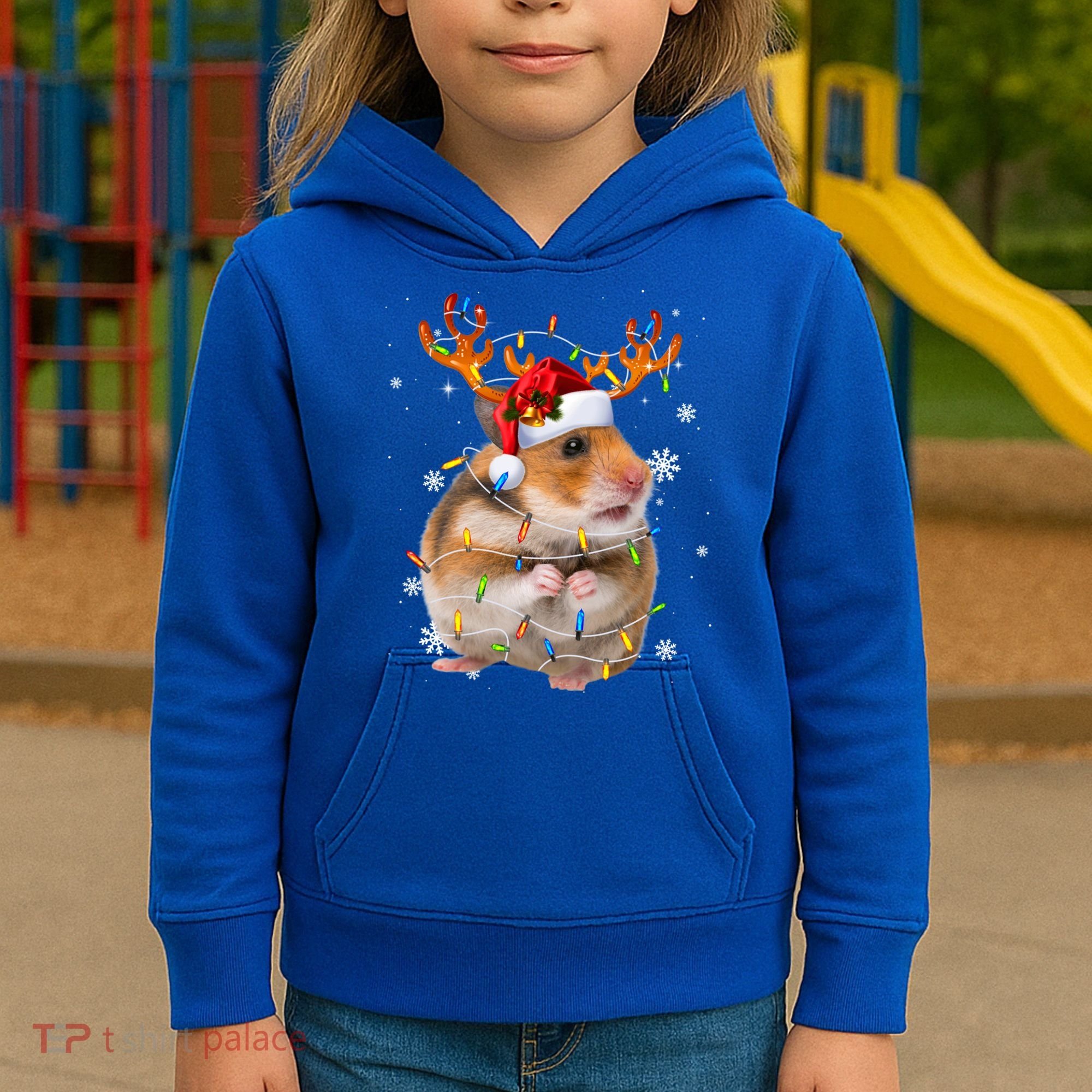 Hamster Reindeer Christmas Lights Funny Hamster Xmas Gift Kids Hoodie