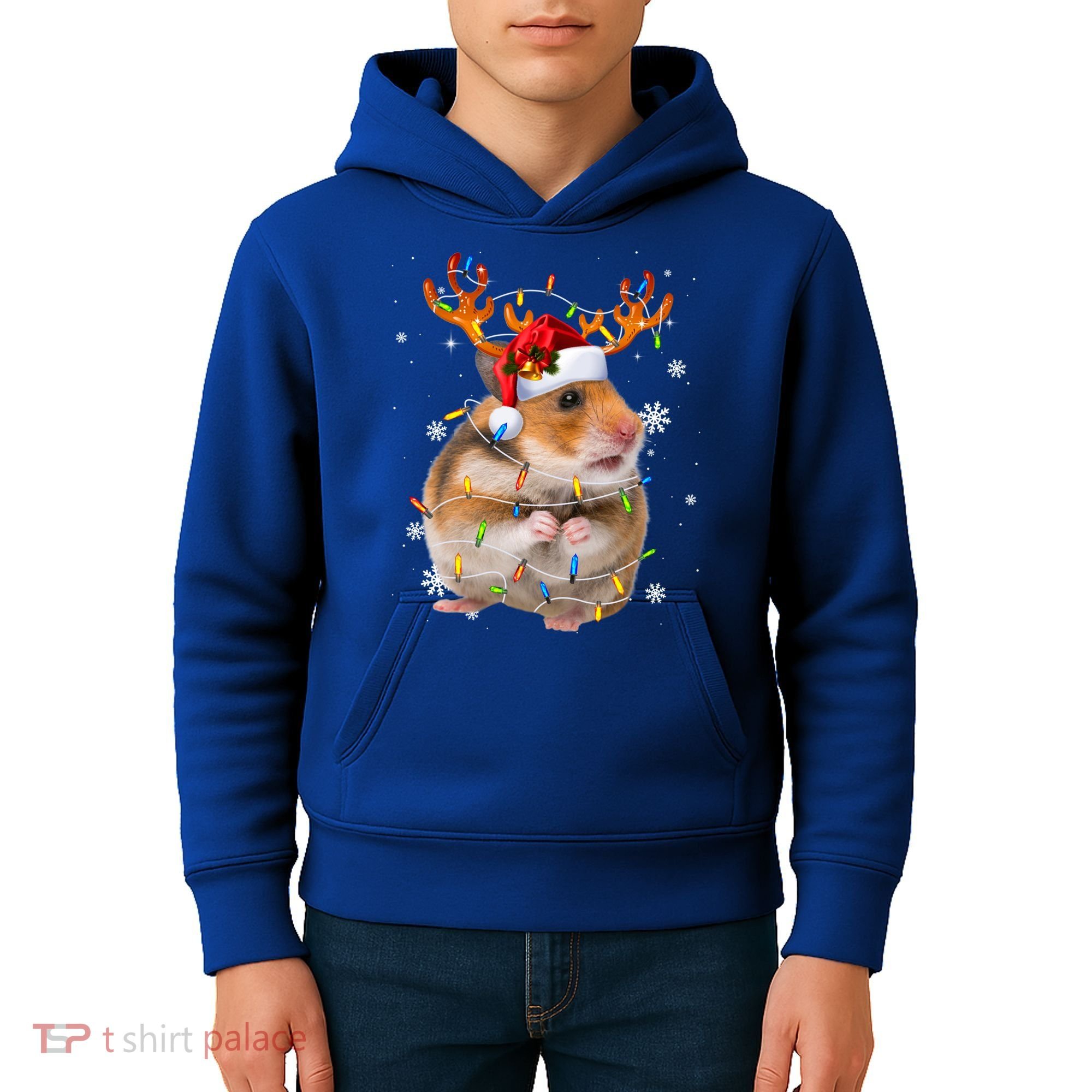 Hamster Reindeer Christmas Lights Funny Hamster Xmas Gift Kids Hoodie