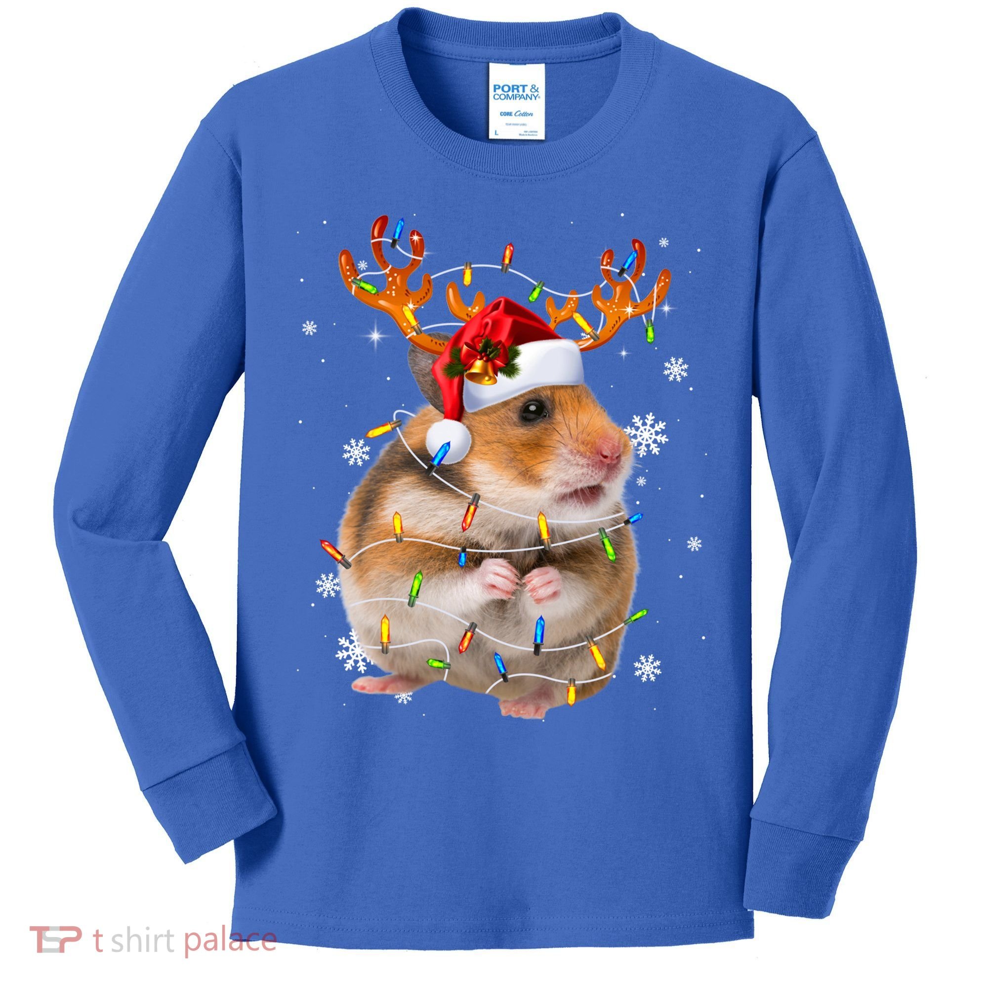 Hamster Reindeer Christmas Lights Funny Hamster Xmas Gift Kids Long Sleeve Shirt