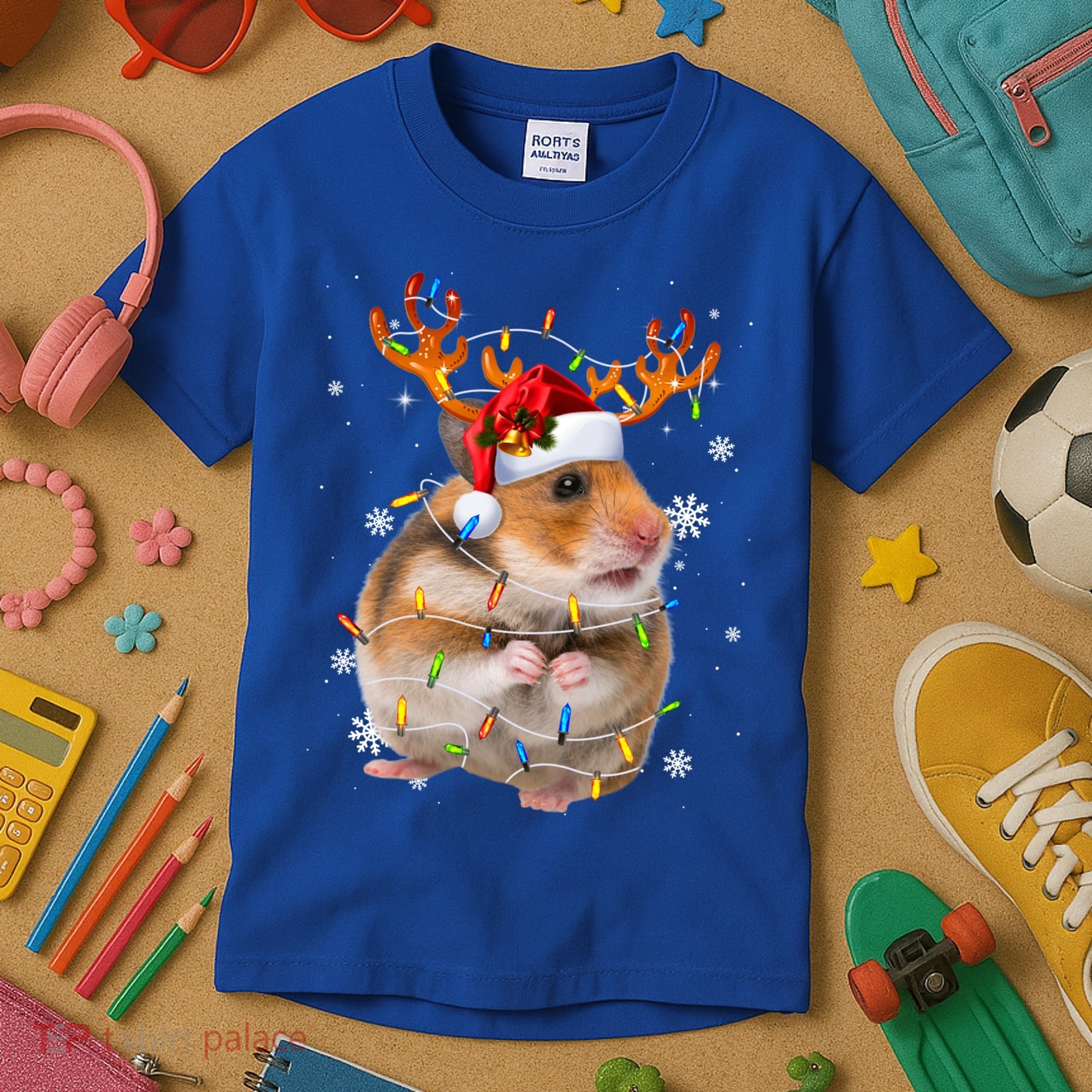 Hamster Reindeer Christmas Lights Funny Hamster Xmas Gift Kids T-Shirt
