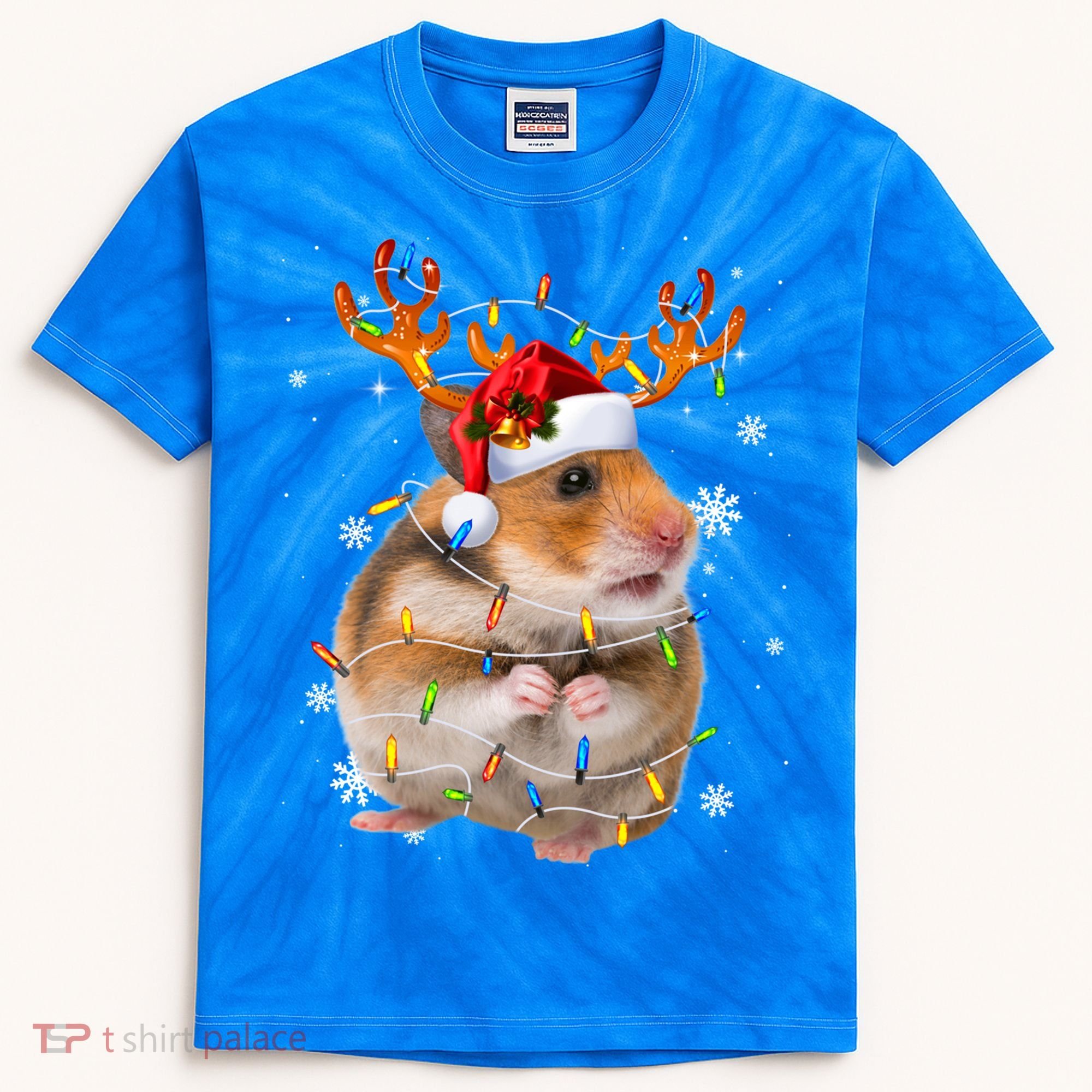 Hamster Reindeer Christmas Lights Funny Hamster Xmas Gift Kids Tie-Dye T-Shirt