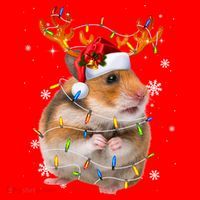 Hamster Reindeer Christmas Lights Funny Hamster Xmas Gift Santa Hat thumb 1