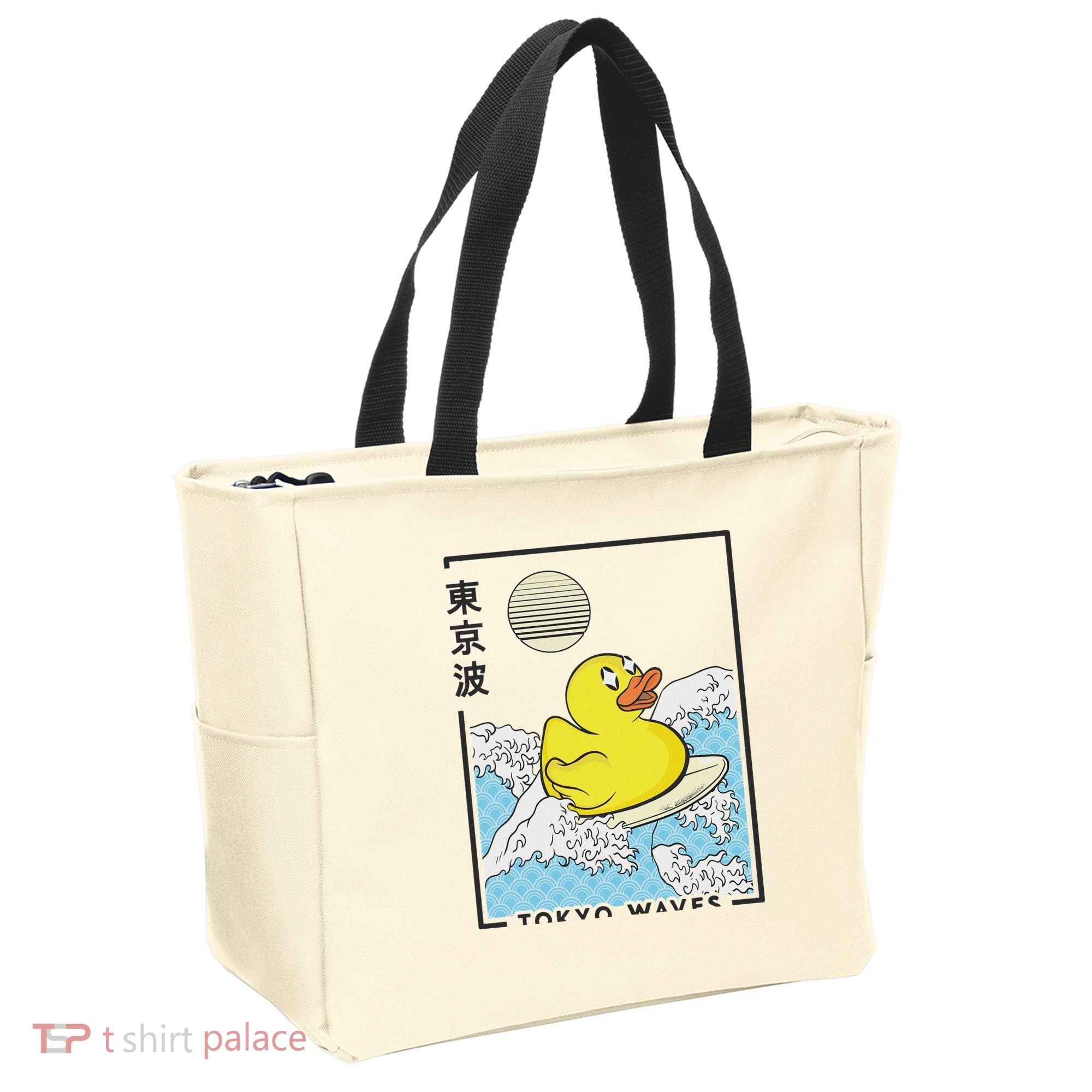 Happy Rubber Duck Japanese Wave Anime Kawaii Aesthetic Tote Bag