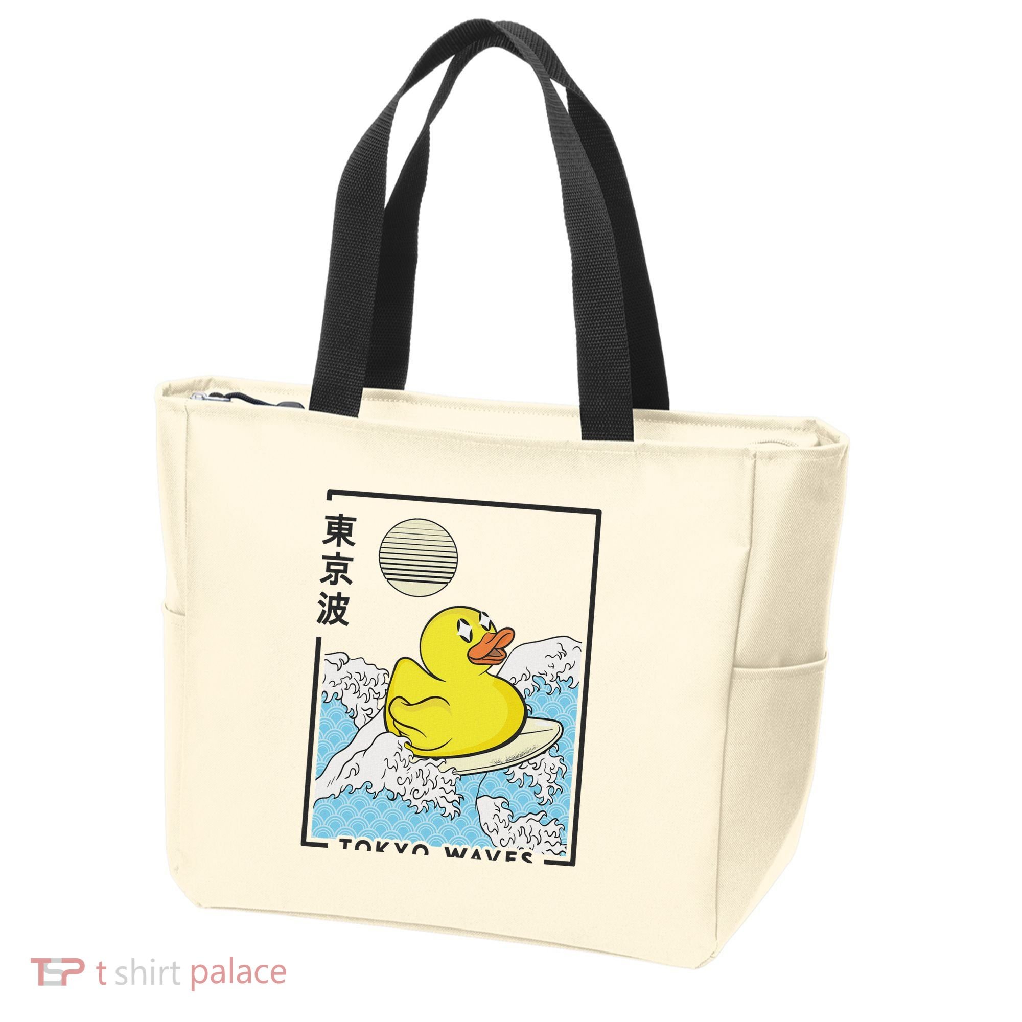 Happy Rubber Duck Japanese Wave Anime Kawaii Aesthetic Tote Bag