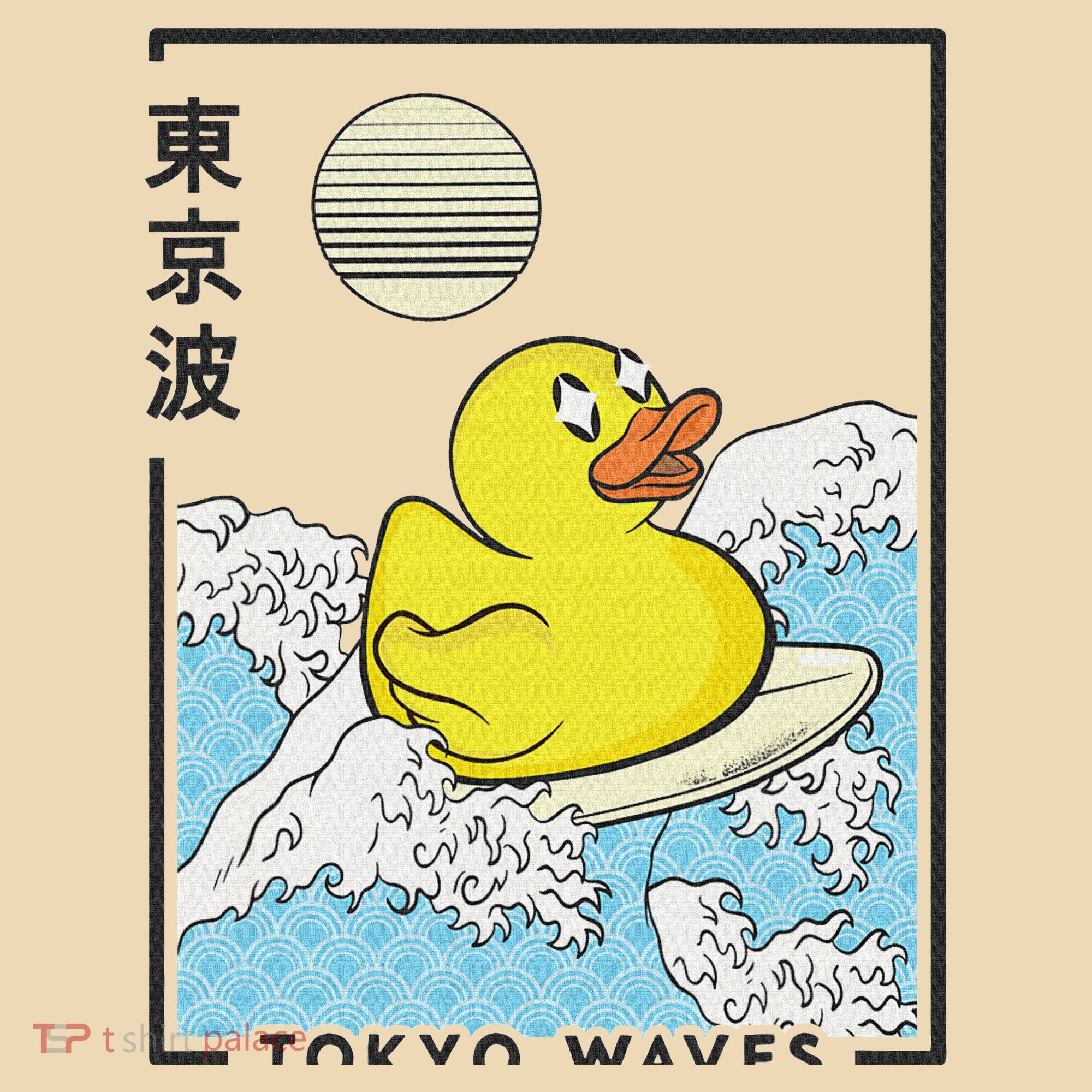Happy Rubber Duck Japanese Wave Anime Kawaii Aesthetic Tote Bag