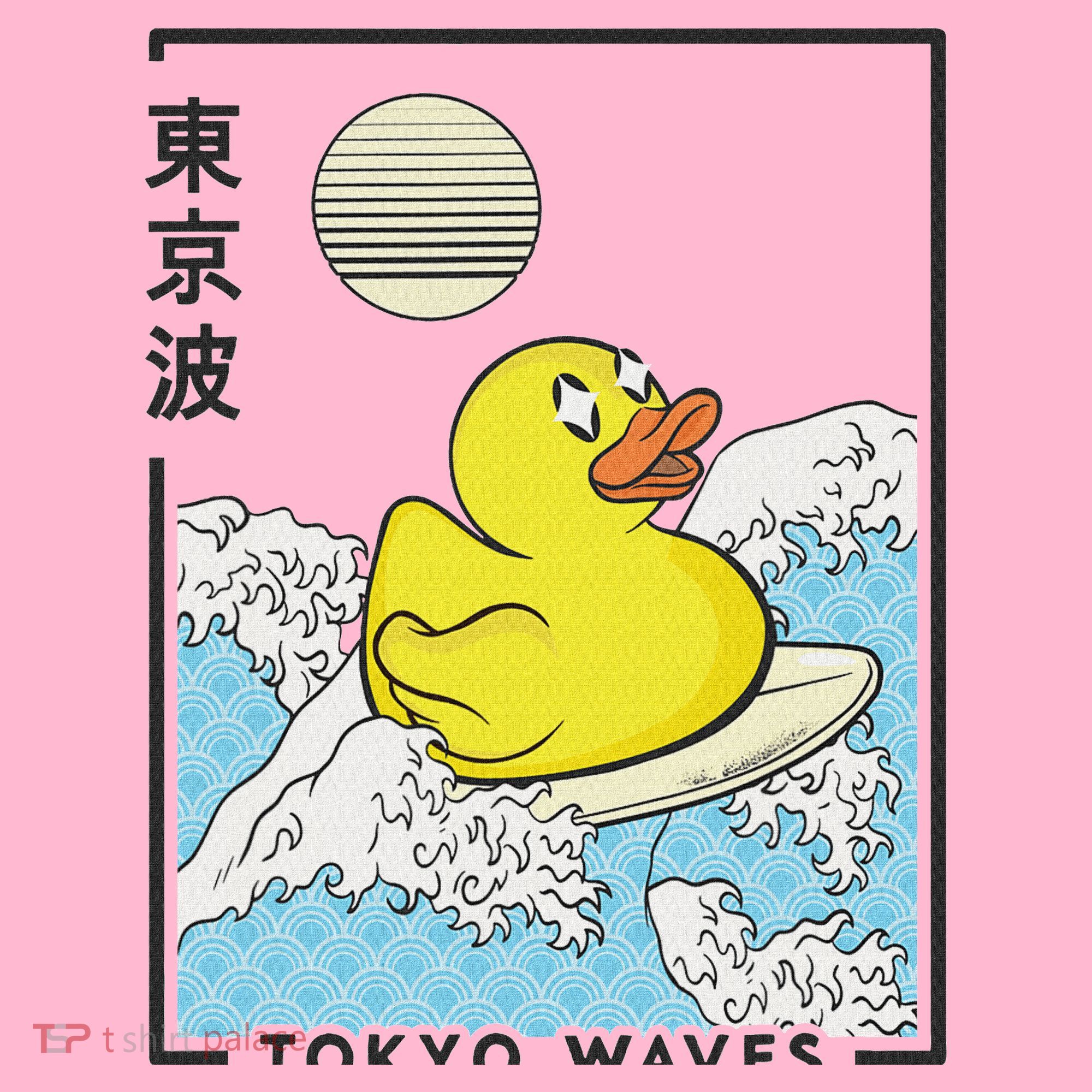 Happy Rubber Duck Japanese Wave Anime Kawaii Aesthetic Coaster