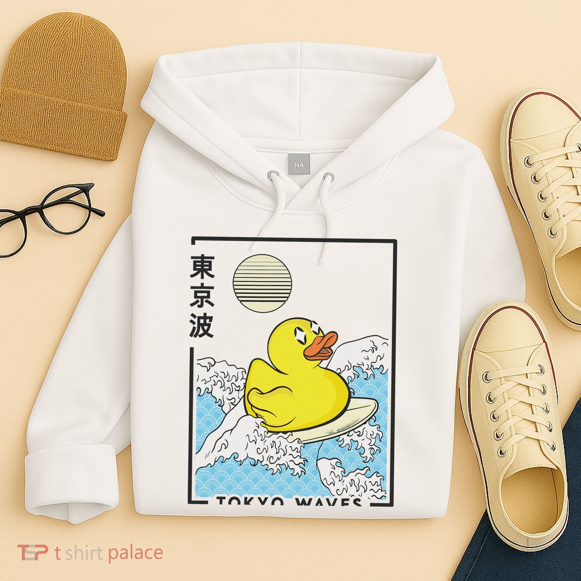 Happy Rubber Duck Japanese Wave Anime Kawaii Aesthetic Hoodie