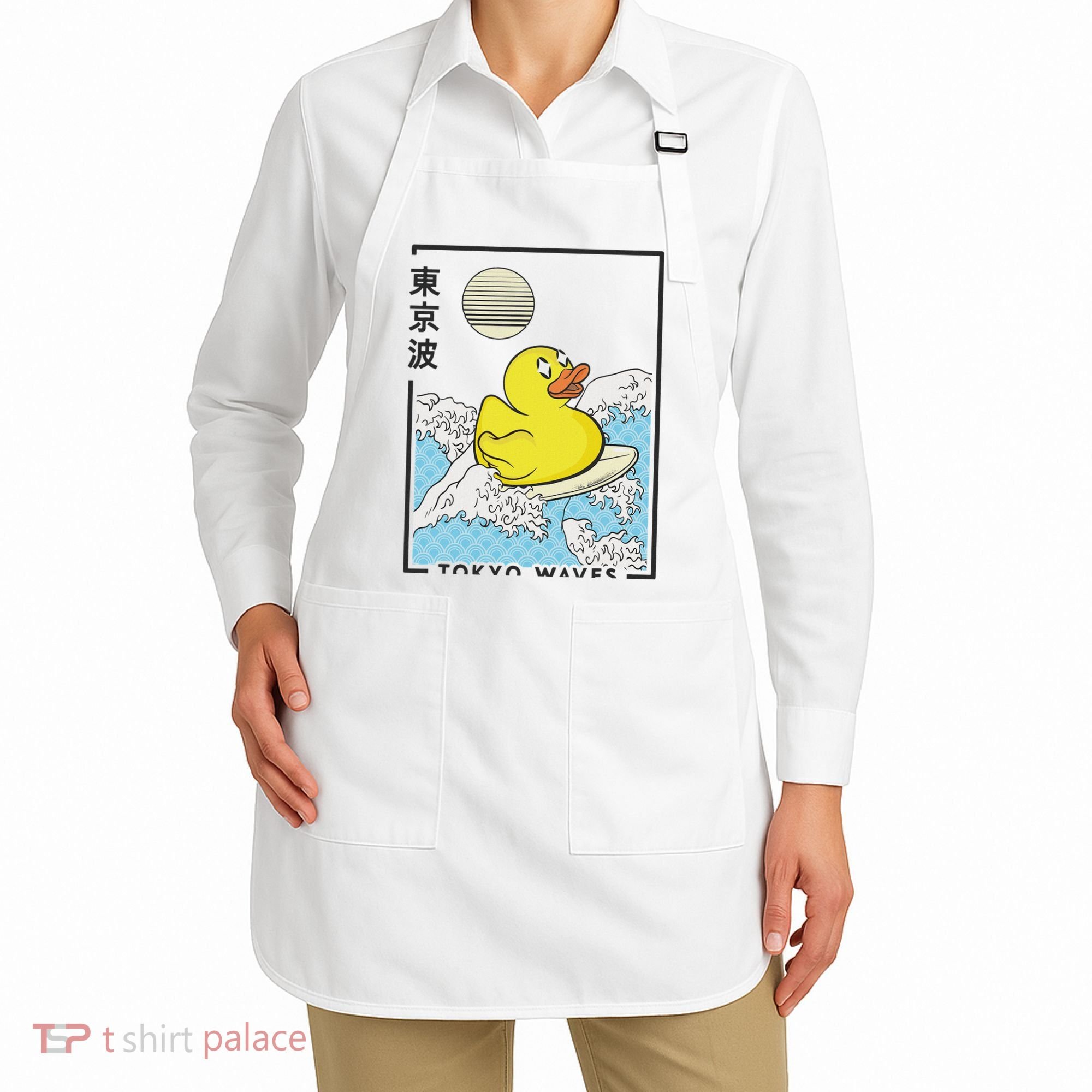 Happy Rubber Duck Japanese Wave Anime Kawaii Aesthetic Apron