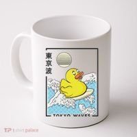 Happy Rubber Duck Japanese Wave Anime Kawaii Aesthetic Coffee Mug thumb 0