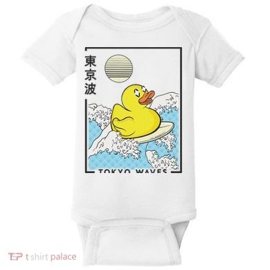 Happy Rubber Duck Japanese Wave Anime Kawaii Aesthetic Baby Bodysuit