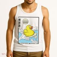 Happy Rubber Duck Japanese Wave Anime Kawaii Aesthetic Tank Top thumb 3