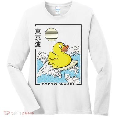 Happy Rubber Duck Japanese Wave Anime Kawaii Aesthetic Women's Long Sleeve Shirt