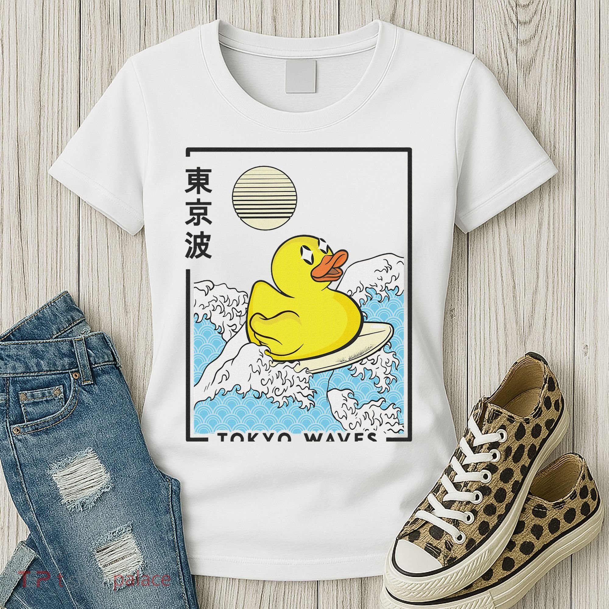 Happy Rubber Duck Japanese Wave Anime Kawaii Aesthetic Women's T-Shirt