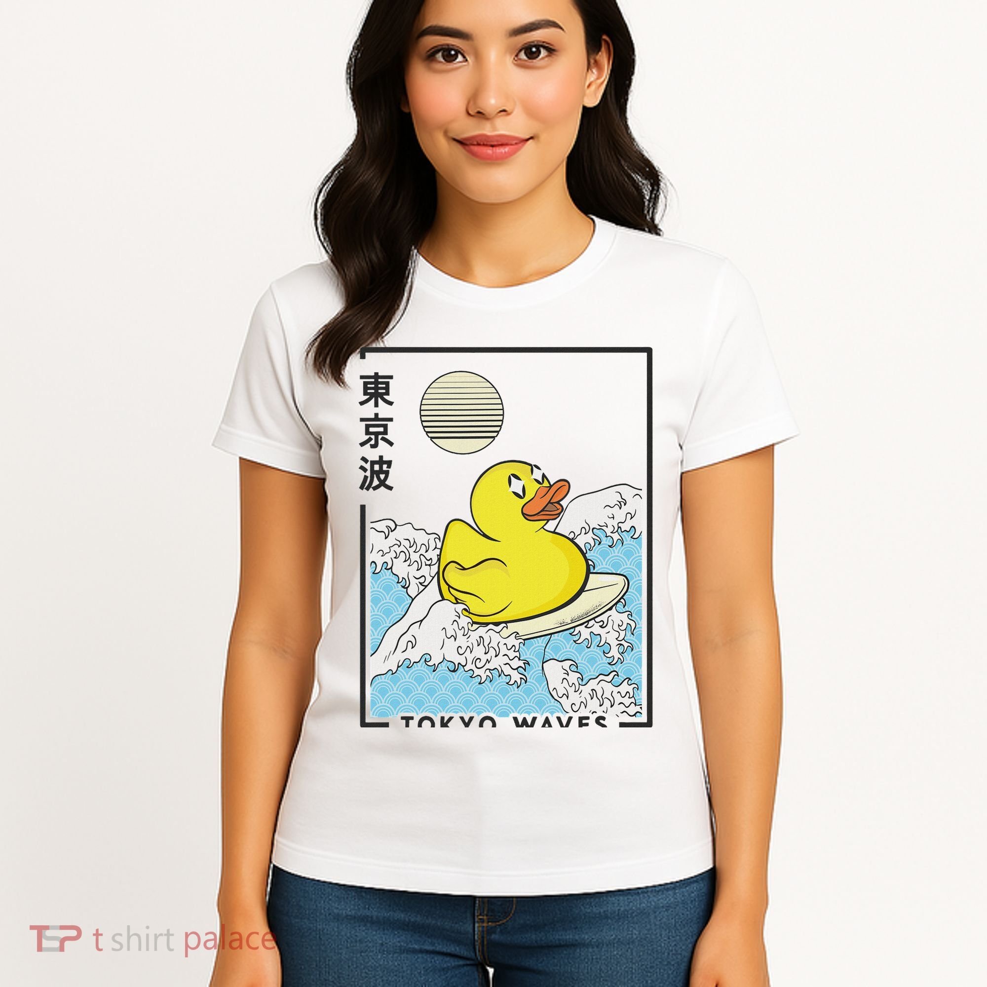Happy Rubber Duck Japanese Wave Anime Kawaii Aesthetic Women's T-Shirt