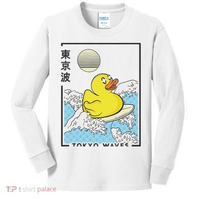 Happy Rubber Duck Japanese Wave Anime Kawaii Aesthetic Kids Long Sleeve Shirt