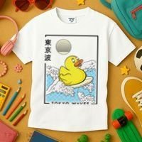 Happy Rubber Duck Japanese Wave Anime Kawaii Aesthetic Kids T-Shirt thumb 3