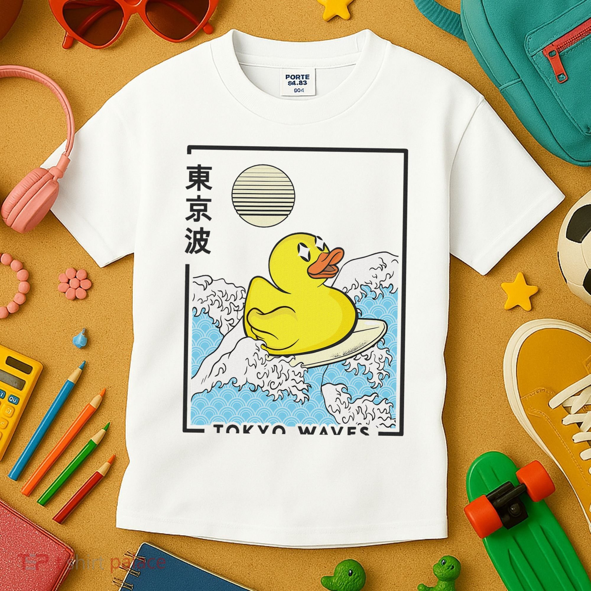 Happy Rubber Duck Japanese Wave Anime Kawaii Aesthetic Kids T-Shirt