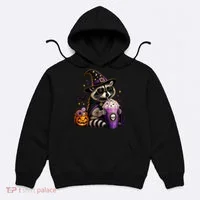 Halloween Raccoon Drinking Coffee Spooky Hoodie thumb 0
