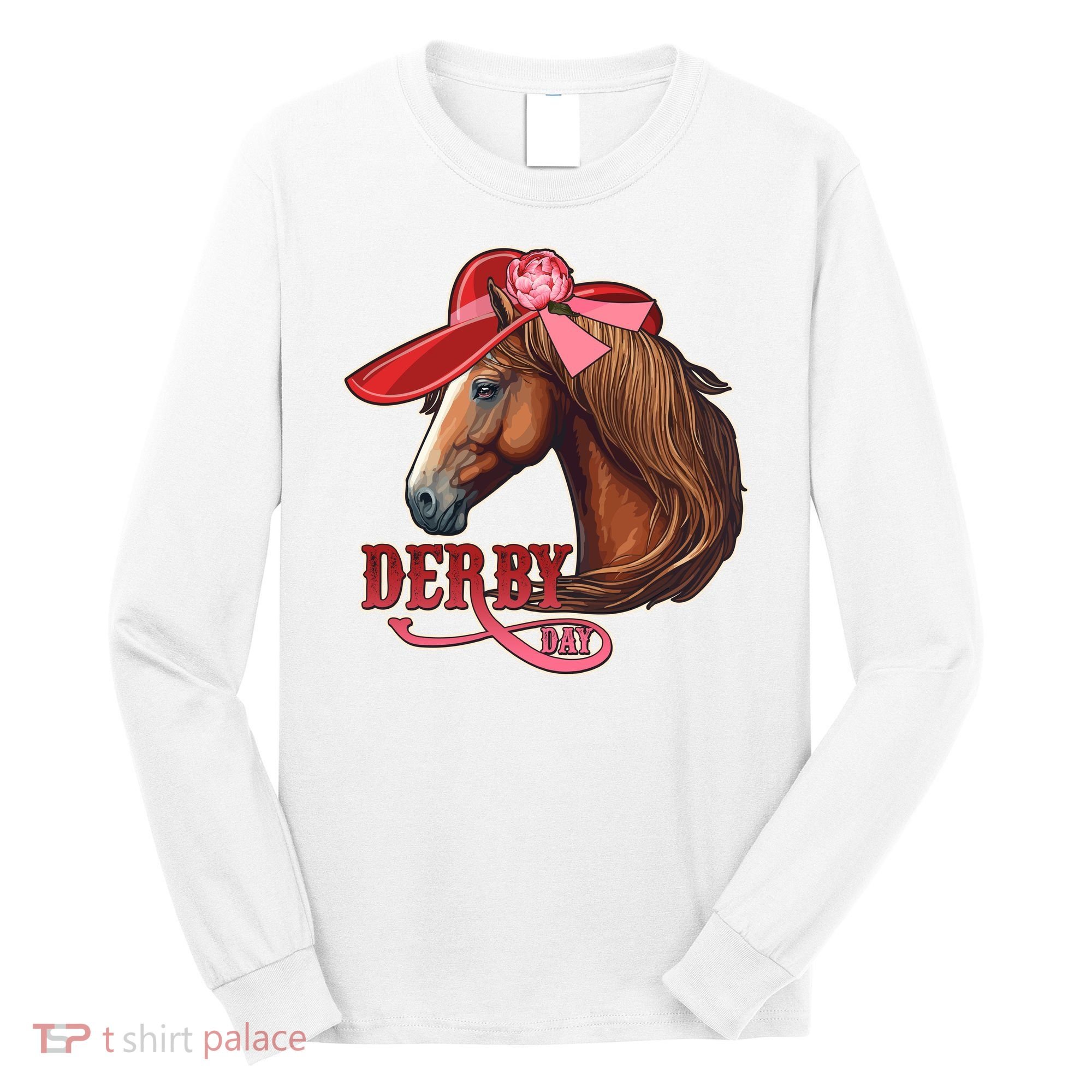 Horse Racing Derby Day Hat Horse Long Sleeve Shirt