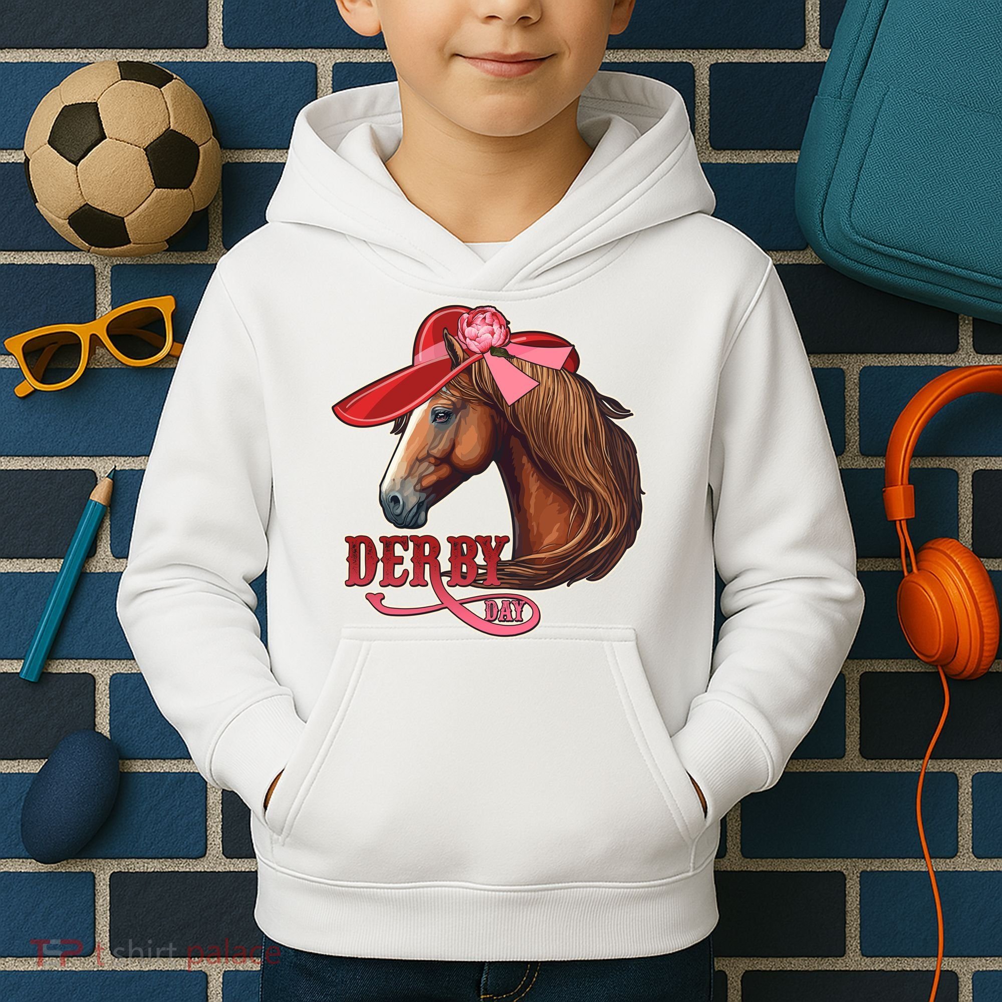 Horse Racing Derby Day Hat Horse Kids Hoodie