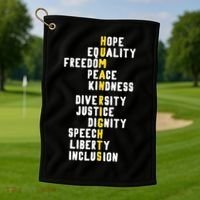 Human Rights Diversity Justice & Peace To All Golf Towel thumb 1