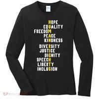 Human Rights Diversity Justice & Peace To All Women's Long Sleeve Shirt thumb 0