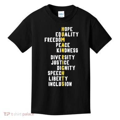 Human Rights Diversity Justice & Peace To All Kids T-Shirt