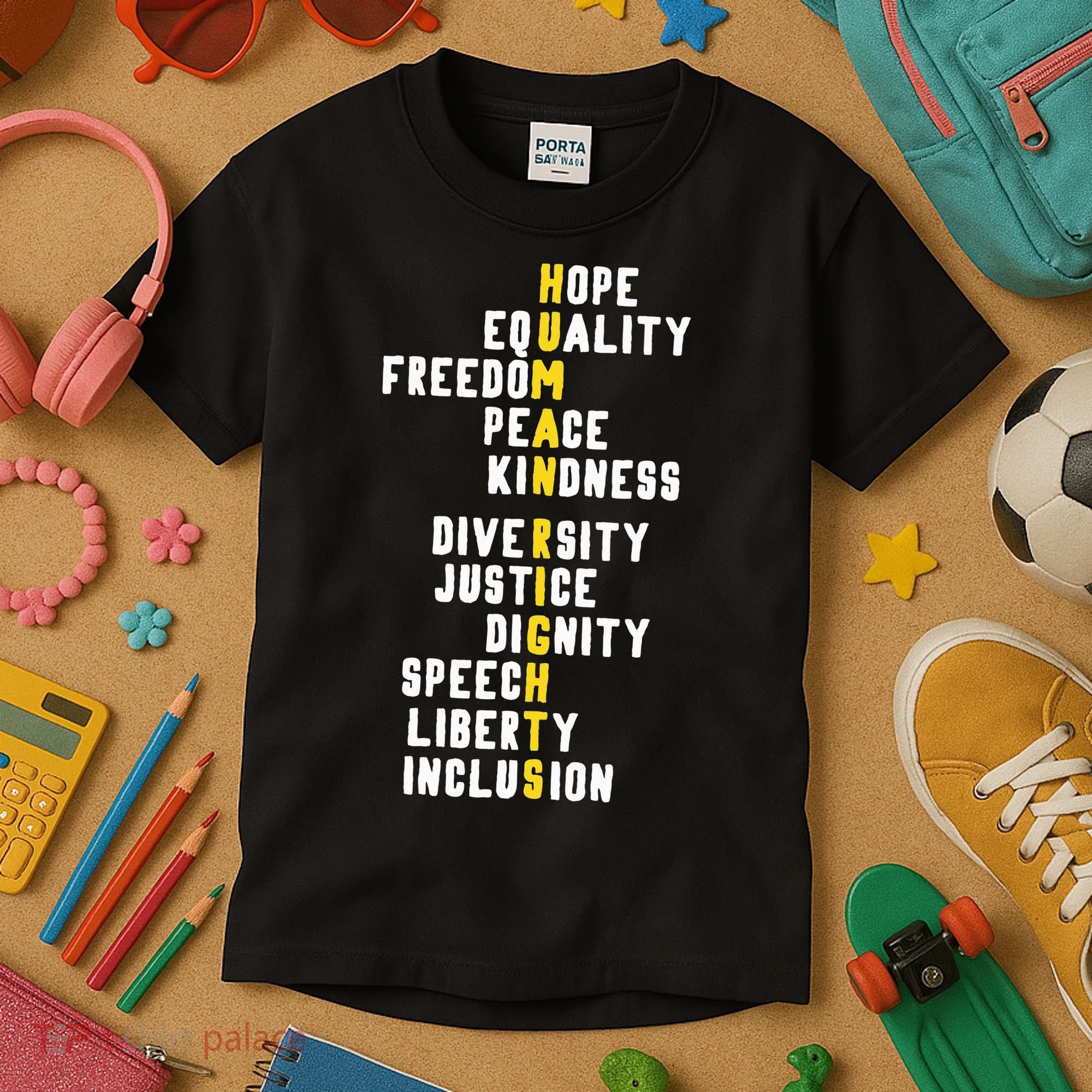 Human Rights Diversity Justice & Peace To All Kids T-Shirt