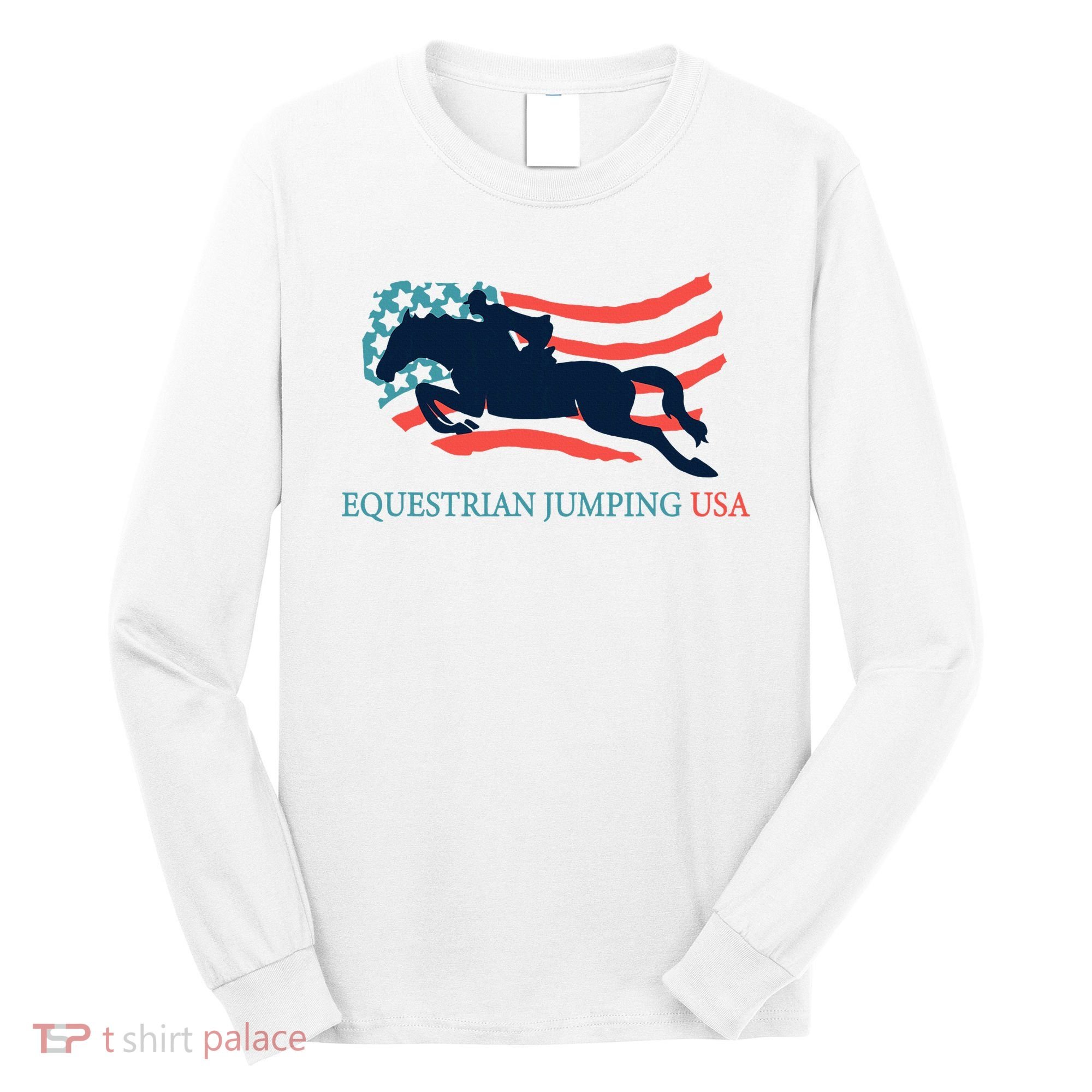 Horse Rider Equestrian Jumping Usa Team Coach American Flag Long Sleeve Shirt