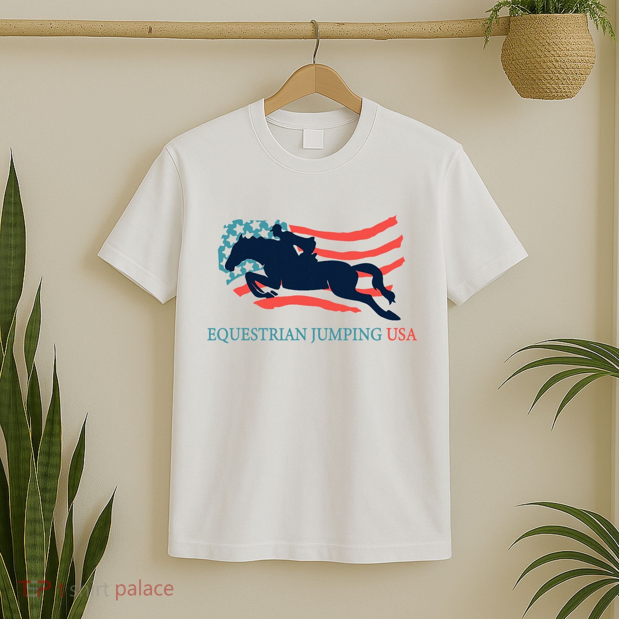 Horse Rider Equestrian Jumping Usa Team Coach American Flag T-Shirt