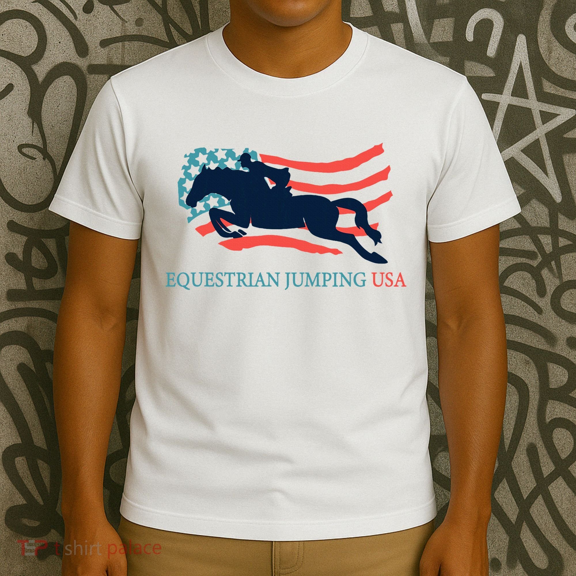 Horse Rider Equestrian Jumping Usa Team Coach American Flag T-Shirt