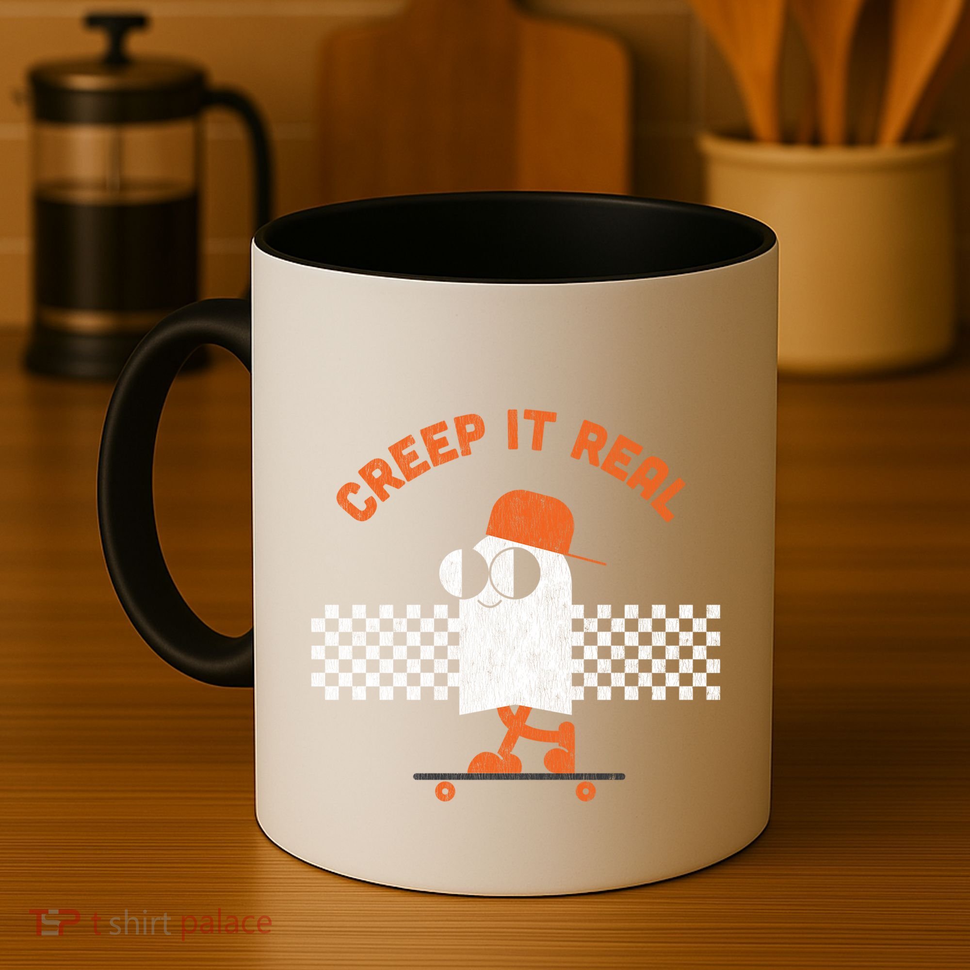 Halloween Retro Ghost On Skateboard Creep It Real Cool Gift Coffee Mug
