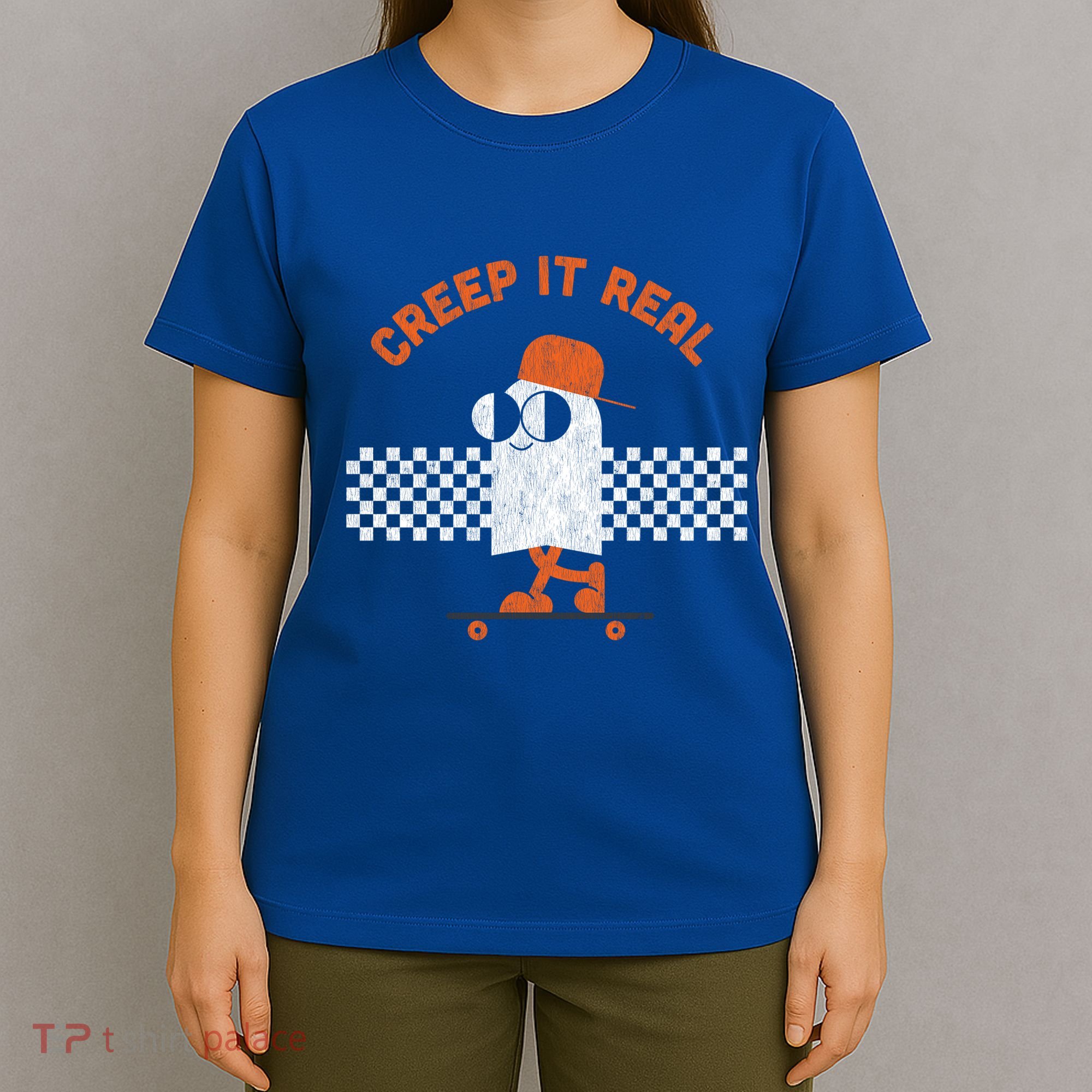 Halloween Retro Ghost On Skateboard Creep It Real Cool Gift T-Shirt
